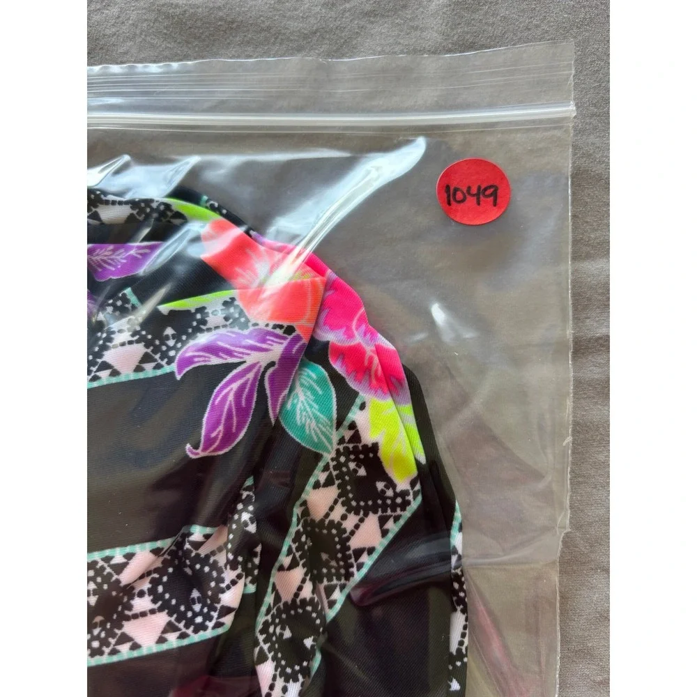 Wonder Nation Girls Floral Stripe One Piece Swimsuit Pom Pom Ruffle Black 10-12
